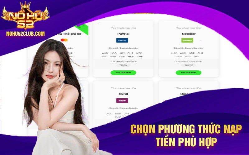 Chọn phương thức nạp tiền phù hợp